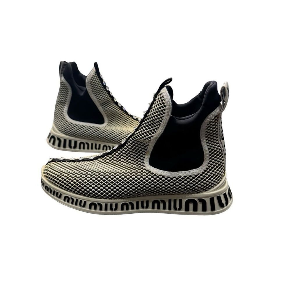 Miu Miu Crystal Mesh Slip-On Sneakers Women’s EU 39 Black White Italy